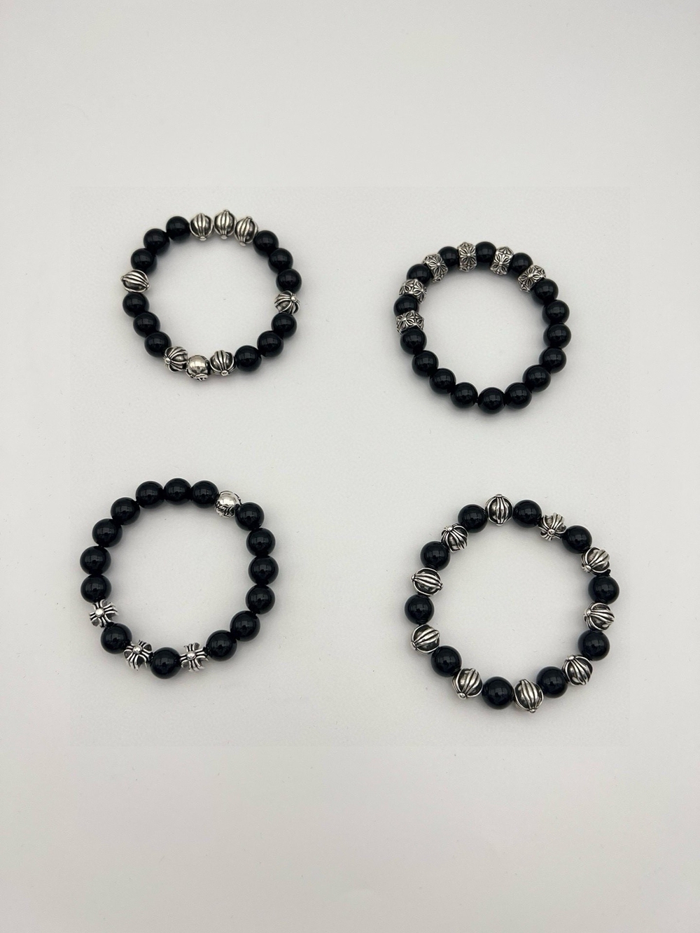 Chrome Hearts Men's Black Beaded Bracelet with Silver Accents